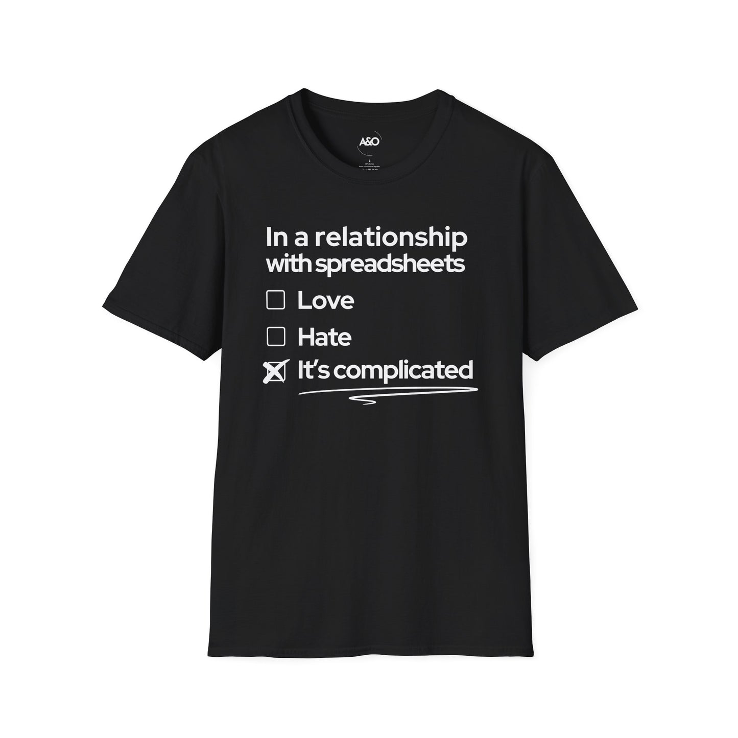 Complicated Relationship With Spreadsheets Tee for Men (Dark Fabrics)